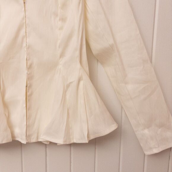 By Anthropologie Long-Sleeve Collared Linen Peplum Blouse Size Small - Picture 4 of 8